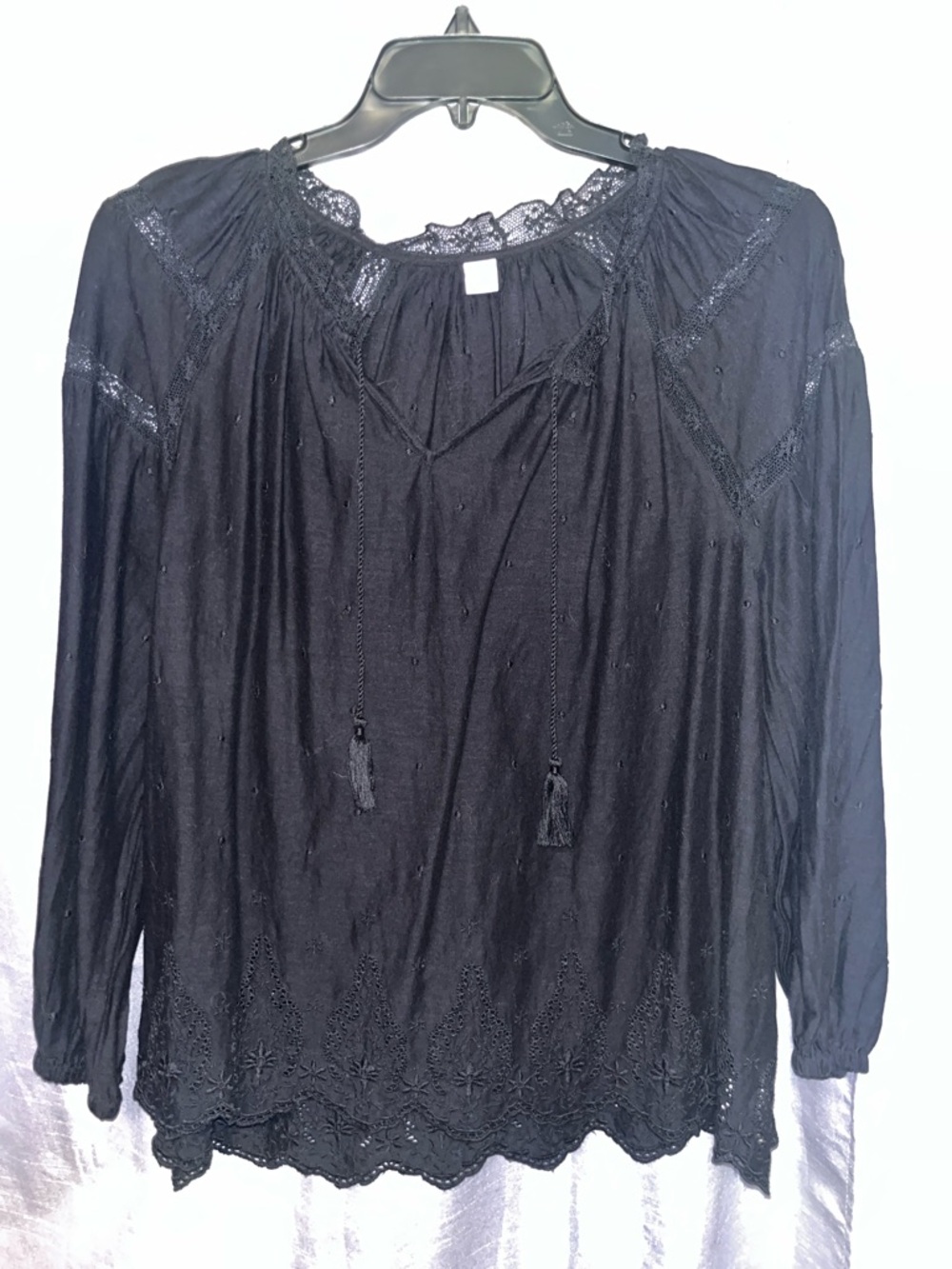 Old Navy Black Lace-Trim Peasant Blouse